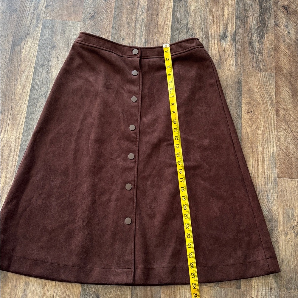 Cato Chocolate Brown Faux Suede Button Front Midi Skirt size medium - Picture 6 of 7